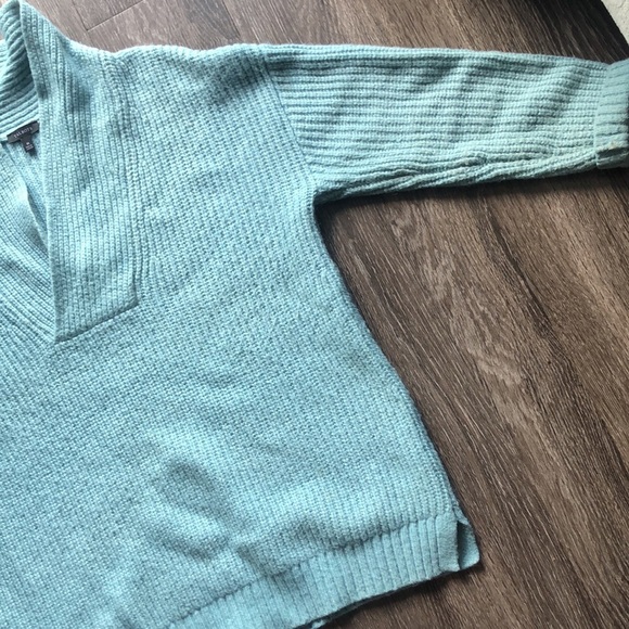Talbots Cozy Teal Shawl Collar V-Neck Sweater | Classic Knit Pullover - Picture 3 of 6